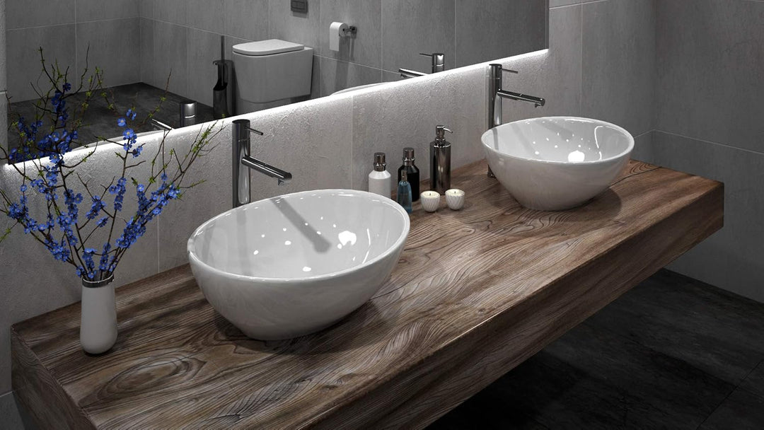 VBChome Waschbecken 40 x 33 klein Keramik Oval Waschtisch Handwaschbecken AUFSATZWASCHBECKEN WASCHSC