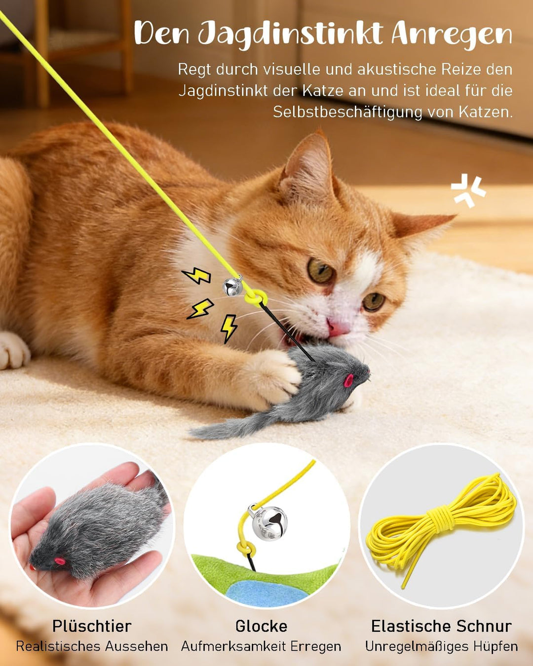 Nefeeko Elektrisches katzenspielzeug mit Fernbedienung, 360° Automatisch Rotierend &amp; Einziehbar, Hän
