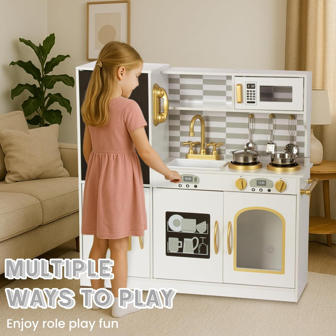 Kinderküche Holz Spielküche für Kinder mit Blackboard, Telefon, Topf, Topfschaufel, Geschenk küche K