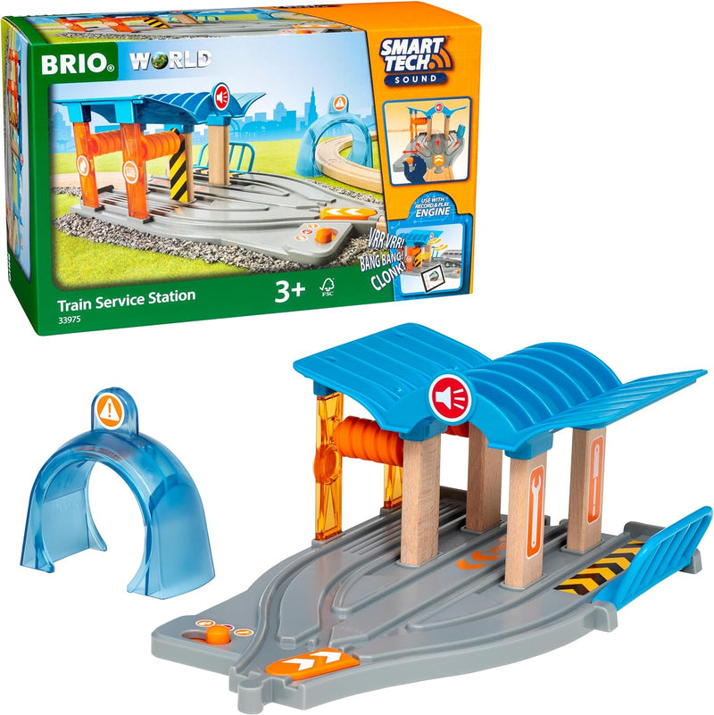 BRIO World 33975 Smart Tech Sound Waschstrasse mit Werkstatt - Zubehör für die BRIO Holzeisenbahn -