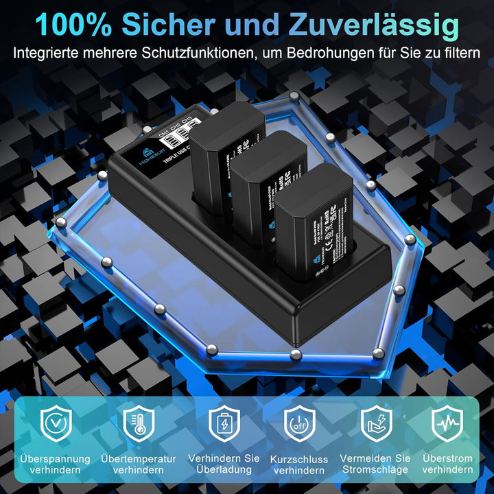Homesuit NP-FW50 Akku 1300mAh und DREI Schlitze LCD Ladegerät Kit für Sony ZV-E10, Alpha A6000, A650