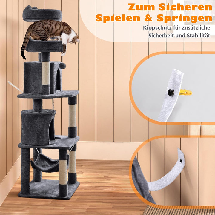 Yaheetech Kratzbaum gross, 179 cm Kartzenbaum Katzenkratzbaum, mit 2 Katzenhäusern und 2 Plattformen