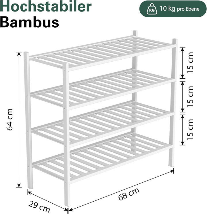 BAM BOO BOX - Schuhregal aus Bambus, Schuhablage mit 4 Ebenen, 68 x 28 x 64 cm, Erweiterbar Stapelba
