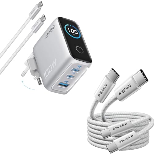 Anker 240W USB C Kabel [2 Stück 1,8m]+Anker 100W USB C Ladegerät 3-Port