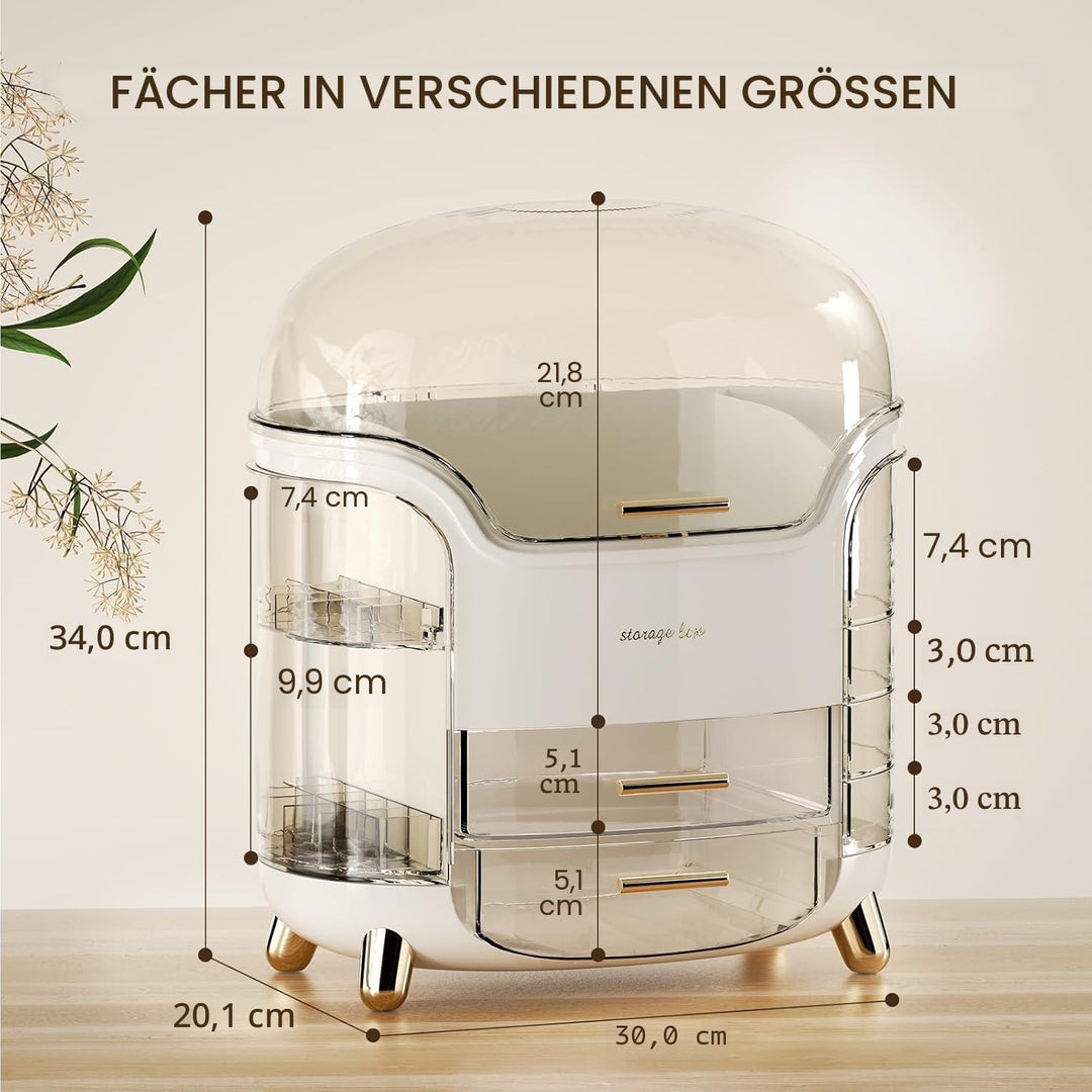 Schminktisch Organizer, Kosmetik Organizer mit Deckel & Schubladen, Grosse Make-up & Skincare Aufbew