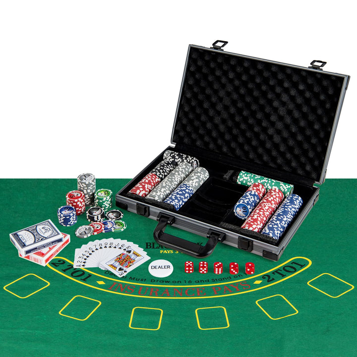 DREAMADE Pokerkoffer mit 400 Pokerchips &amp; Spielmatte &amp; Dealer-Button &amp; 2 Kartendecks &amp; 5 Würfel, Kom