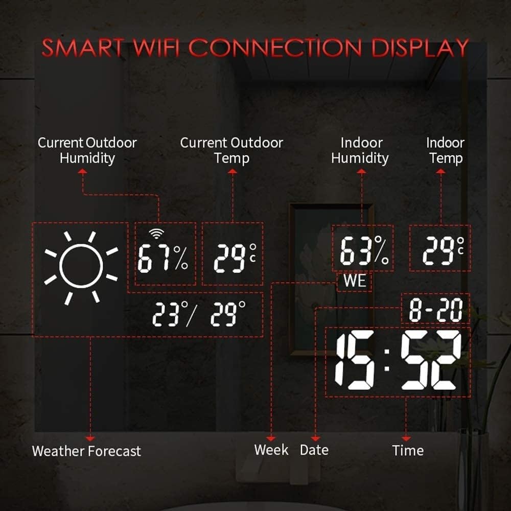 Smart Infrarot Spiegelheizung 60x100 cm 350W – LED Badspiegel mit Heizung WLAN App Steuerung Uhr Dat
