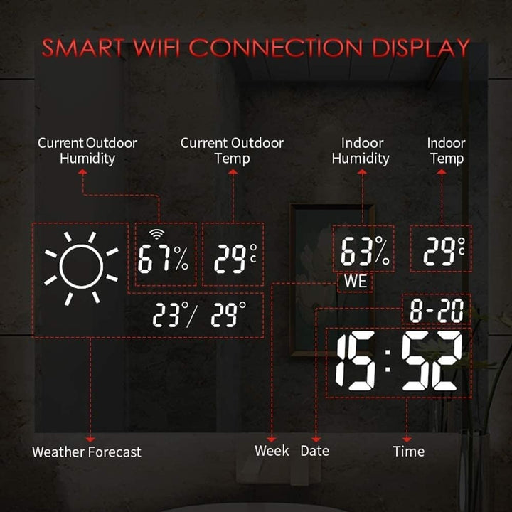 Smart Infrarot Spiegelheizung 60x100 cm 350W – LED Badspiegel mit Heizung WLAN App Steuerung Uhr Dat