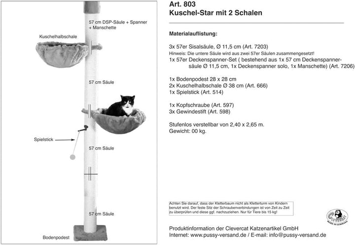 CLEVERCAT Deckenkratzbaum Kuschel Star II mit Zwei Kuschelhalbschalen zum Einkuscheln und Beobachten