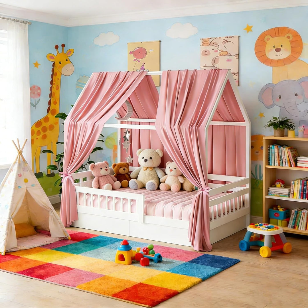 Yuragim Hausbett Himmel, Betthimmel Hausbett Baumwolle Musselin 2 Stück Stoffhimmel für Hausbett Dek