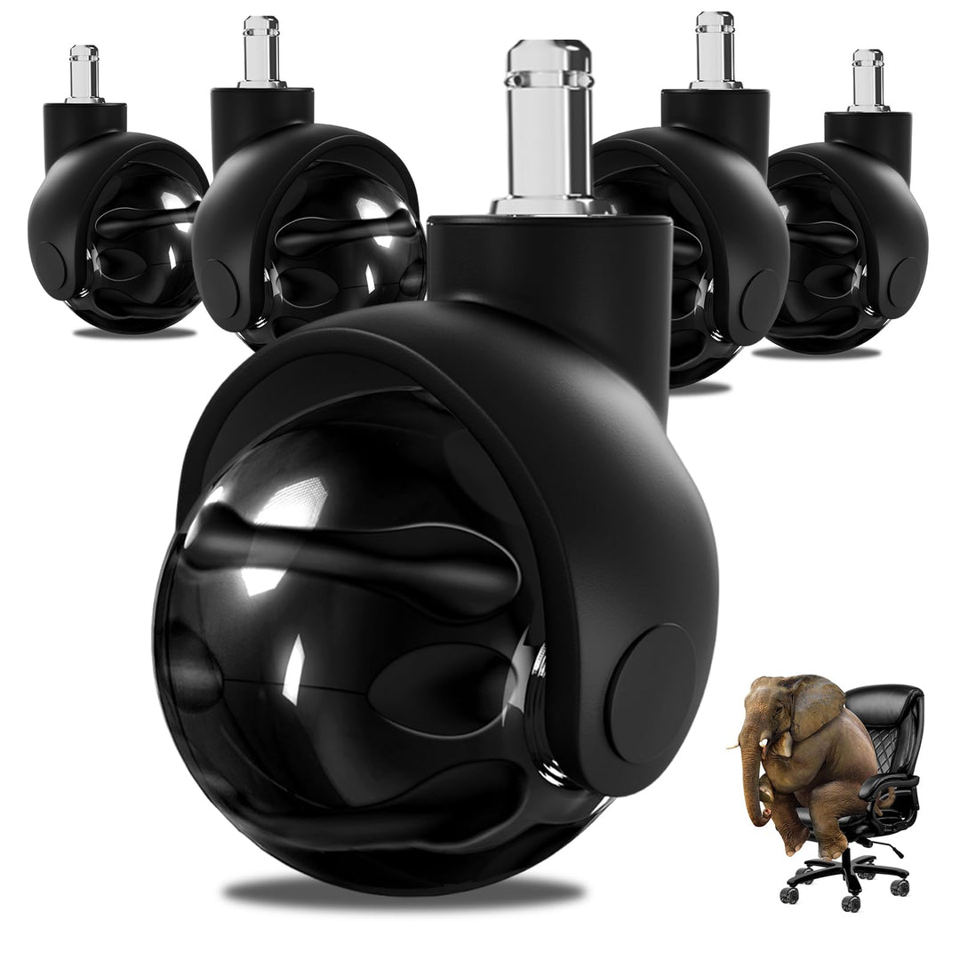 Sytopia Bürostuhl Rollen 5er Set in Schwarz, Rollen für Bürostühle 11 x 22 mm für Teppichböden, Hart