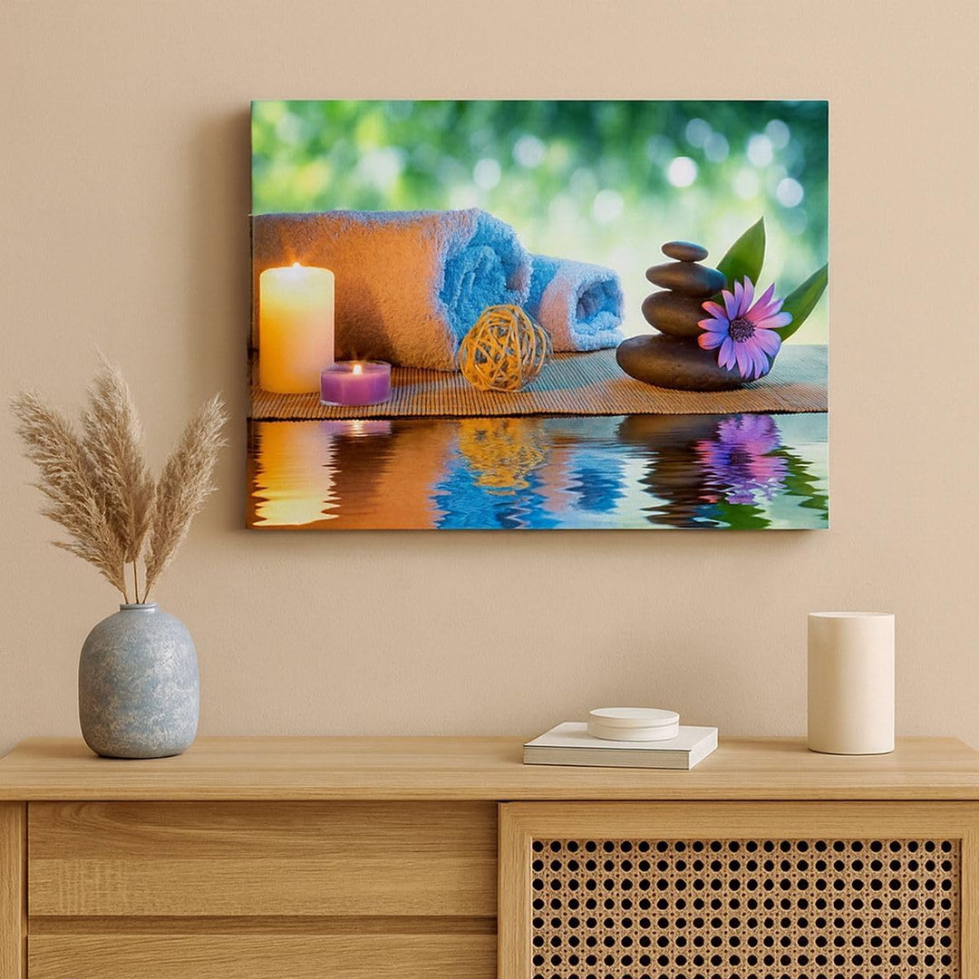Bilder auf Leinwand 100x70cm Leinwandbild Natur Entspannung Spa Kerzen Gross Wanddeko Bild Schlafzim
