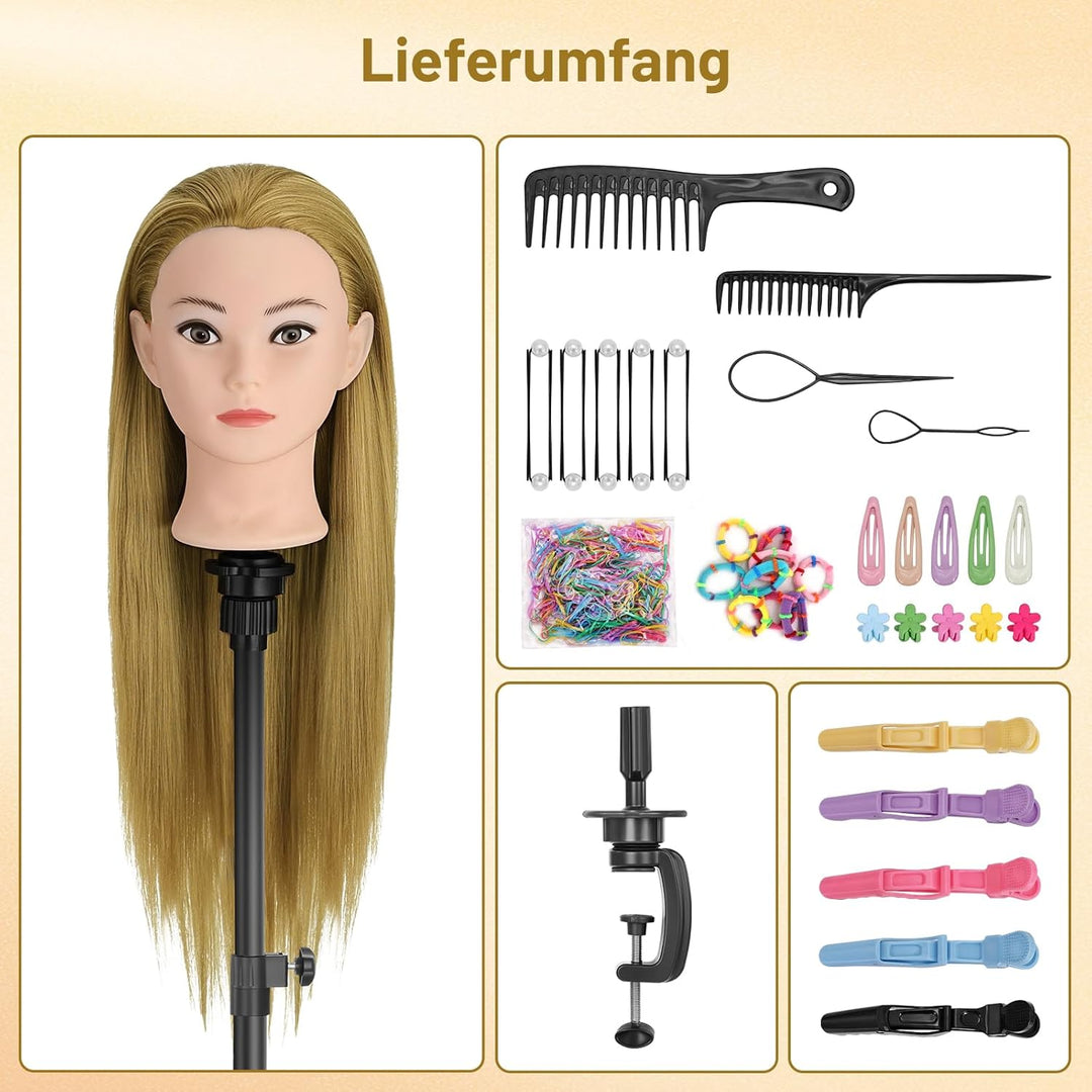 TwoWin Friseurkopf Echthaar mit Ohrlöchern, 71 cm (28 Zoll) 100% Synthetischer Mannequin Frisierkopf