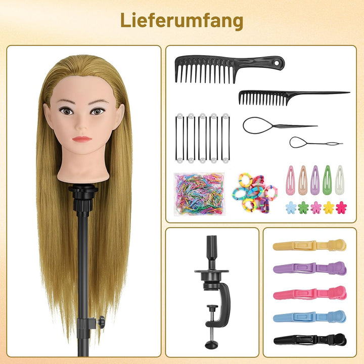 TwoWin Friseurkopf Echthaar mit Ohrlöchern, 71 cm (28 Zoll) 100% Synthetischer Mannequin Frisierkopf