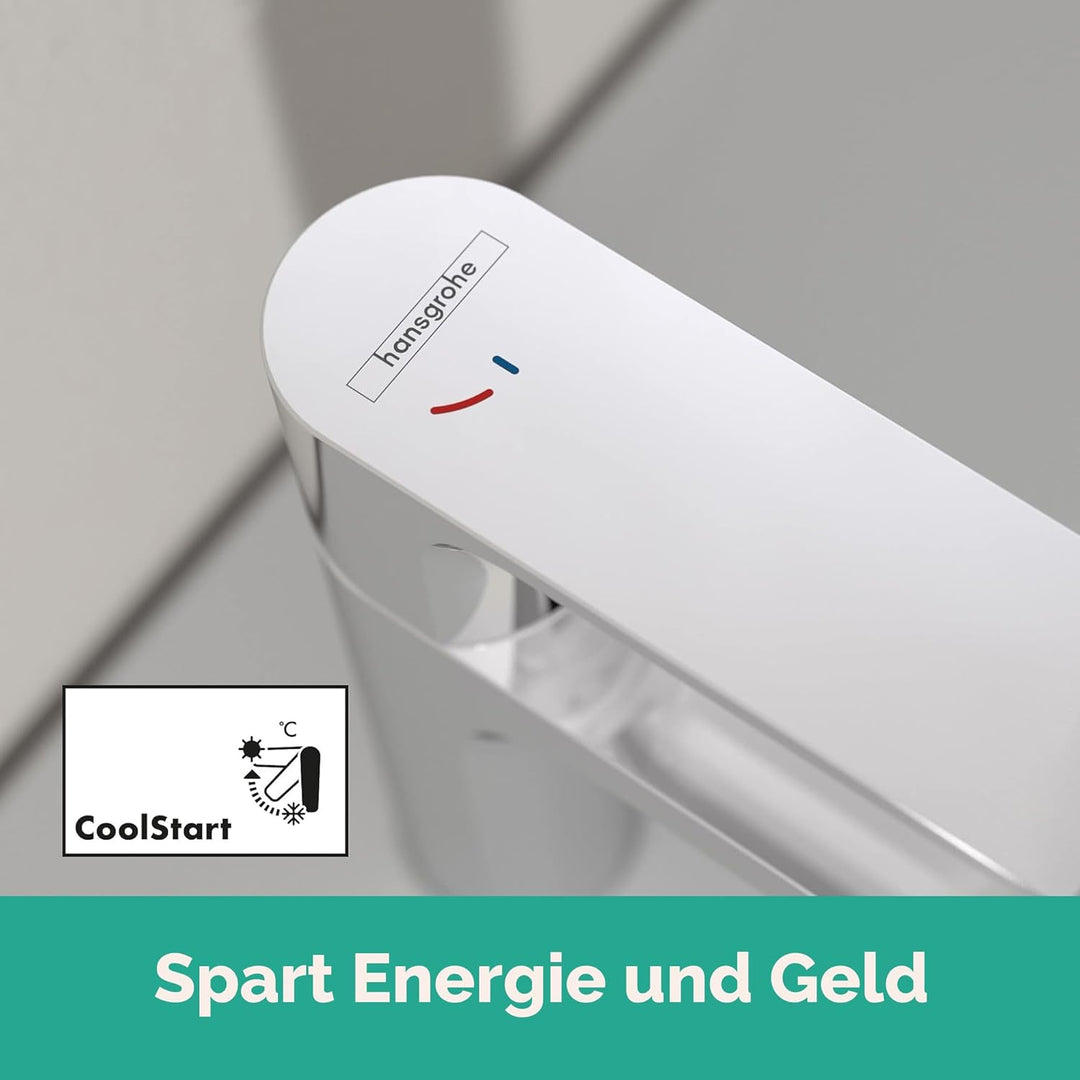 hansgrohe Rebris E - Waschtischarmatur mit Zugstangen-Ablauf, energiesparend (CoolStart), Wasserhahn