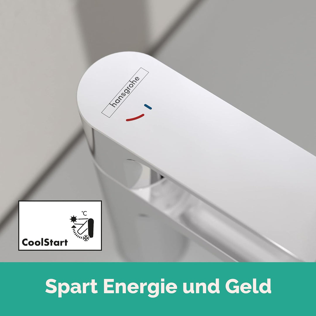 hansgrohe Rebris E - Waschtischarmatur mit Zugstangen-Ablauf, energiesparend (CoolStart), Wasserhahn