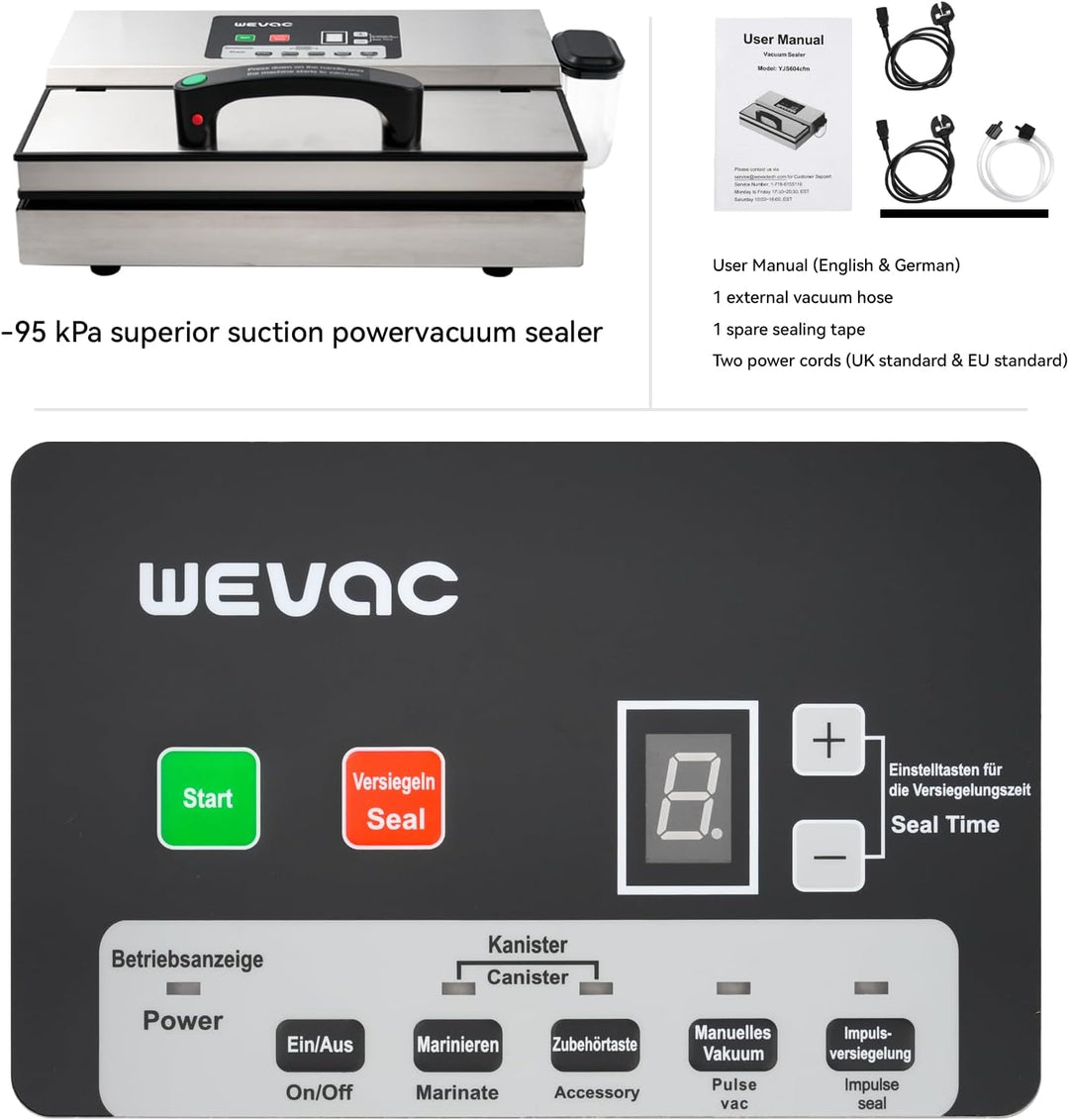 Wevac Vakuumierer Vakuumiergerät, Absaugleistung 16 Liter/Min, 30 cm Schweissnaht, Regulierbare Vaku