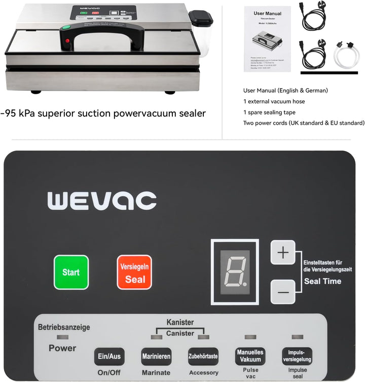 Wevac Vakuumierer Vakuumiergerät, Absaugleistung 16 Liter/Min, 30 cm Schweissnaht, Regulierbare Vaku