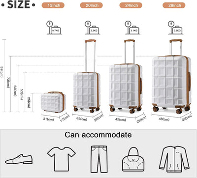 KONO Kofferset 4 Teilig Gepäck-Sets Hartschalenkoffer Reisekoffer Set Zwillingsrollen ABS Koffer Tro