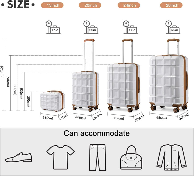 KONO Kofferset 4 Teilig Gepäck-Sets Hartschalenkoffer Reisekoffer Set Zwillingsrollen ABS Koffer Tro