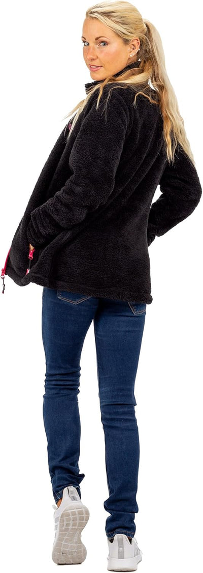 Reichstadt Damen Fleecejacke extra lange Ärmel Kuschelig 4XL Schwarz, 4XL Schwarz