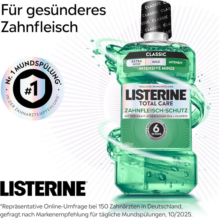 LISTERINE Total Care Zahnfleisch-Schutz 6 x 500 ml, schützende Mundspülung gegen Zahnfleischprobleme