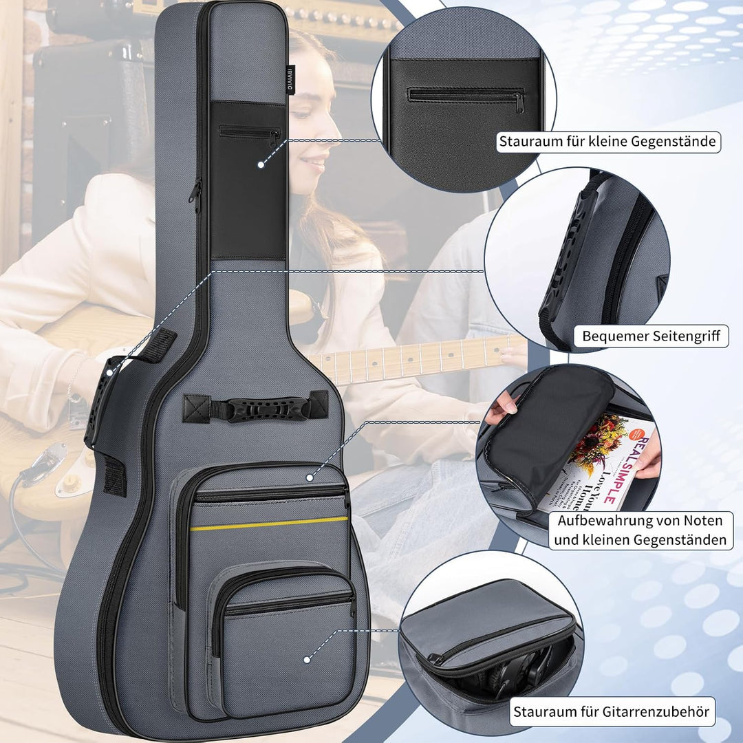 Akustikgitarrentasche, 40/41/42 Zoll Gitarren-Gigbag mit 10 mm dicker Polsterung &amp; mehreren Taschen,
