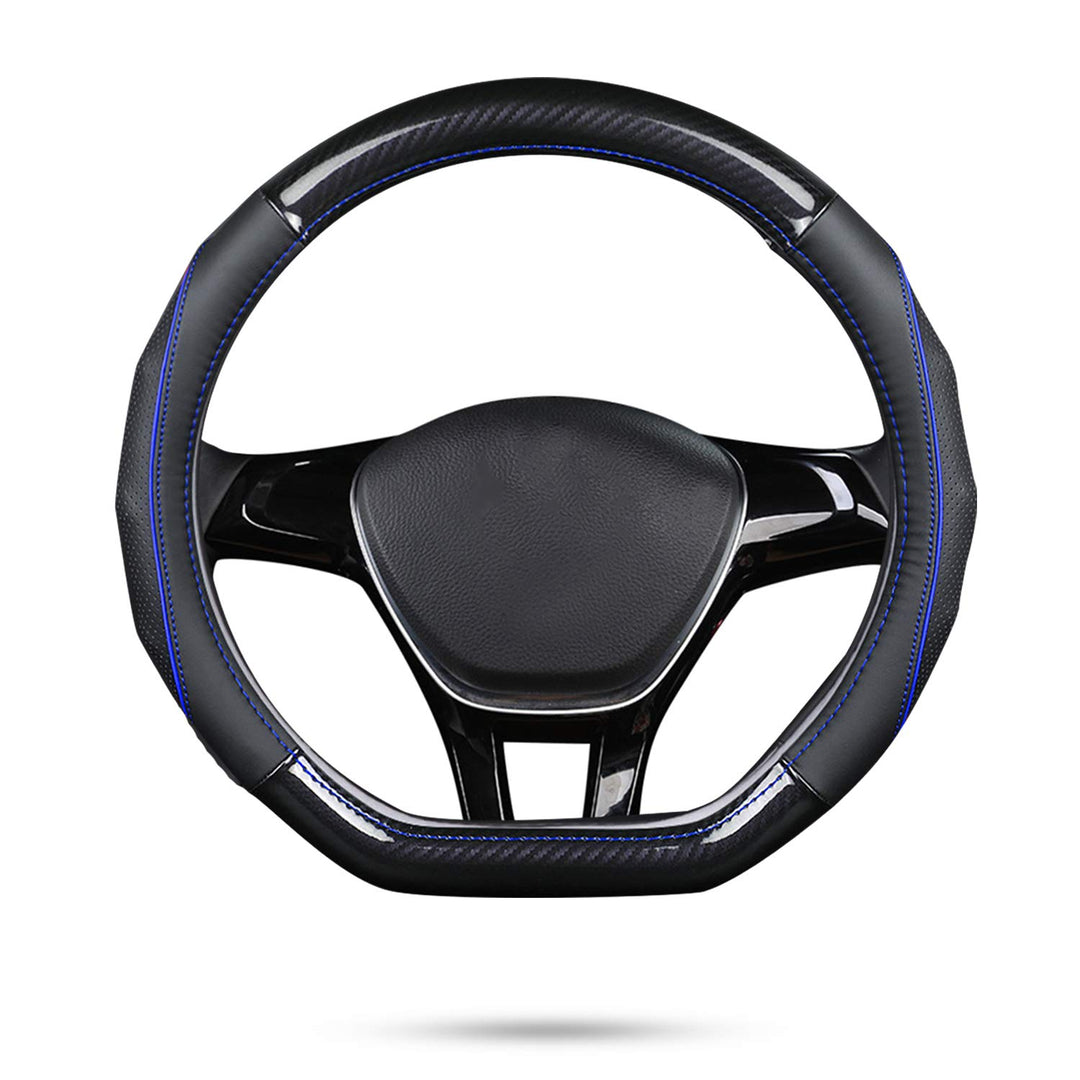 Ergocar Auto Lenkradbezug Rutschfester Auto Lenkradschutz D-Form Kohlefaser & Erste Schicht Rindsled