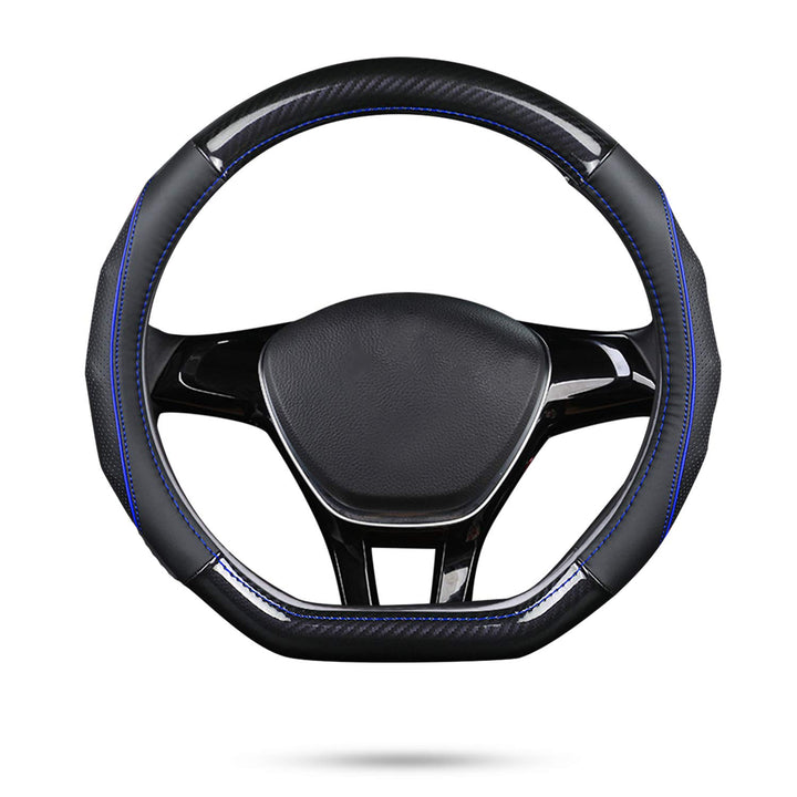 Ergocar Auto Lenkradbezug Rutschfester Auto Lenkradschutz D-Form Kohlefaser & Erste Schicht Rindsled