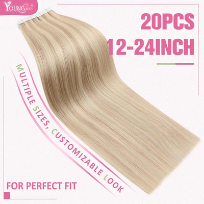 YoungSee 50g Tape Extensions Echthaar Blond Echthaar Extensions Tape Aschblond Highlight Blond Invis