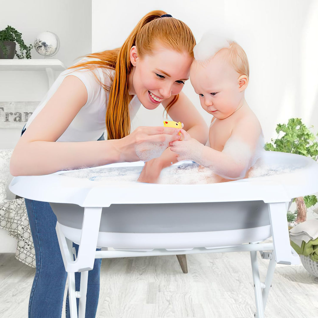Baby Badewanne, Faltbar Babybadewanne mit Gestell 80cm, Baby Badewanne mit Temperatursensor und Bath