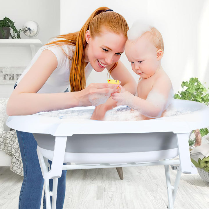 Baby Badewanne, Faltbar Babybadewanne mit Gestell 80cm, Baby Badewanne mit Temperatursensor und Bath