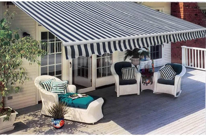 vidaXL Gelenkarmmarkise Alu Handbetrieben 300cm Blau/Weiss Markise Sonnenschutz Blau und Weiss, Blau