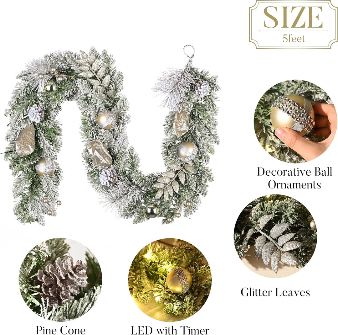 Valery Madelyn 152CM Weihnachtsgirlande mit 20 Led Lichtern und Timer Funktion, künstliche Weihnacht