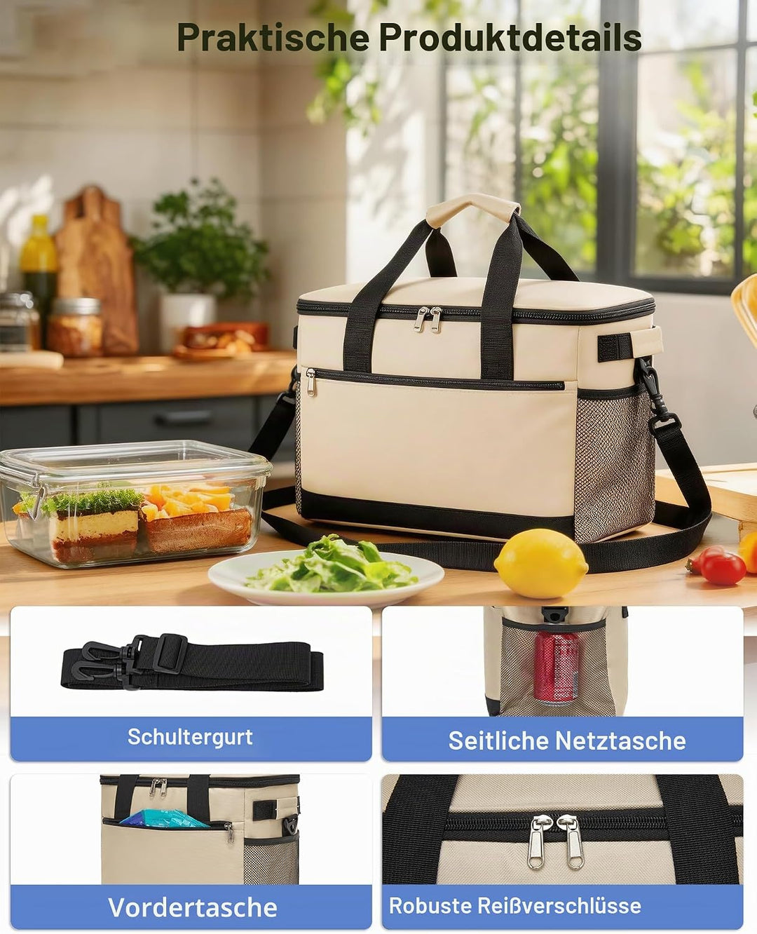 KONO Kühltasche 20L, Grosse Isolierte Lunchtasche Faltbar, Tragbare Thermotasche mit Verstellbarem S