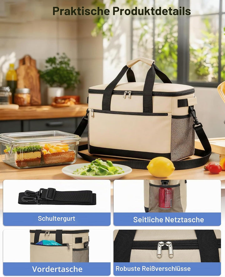 KONO Kühltasche 20L, Grosse Isolierte Lunchtasche Faltbar, Tragbare Thermotasche mit Verstellbarem S