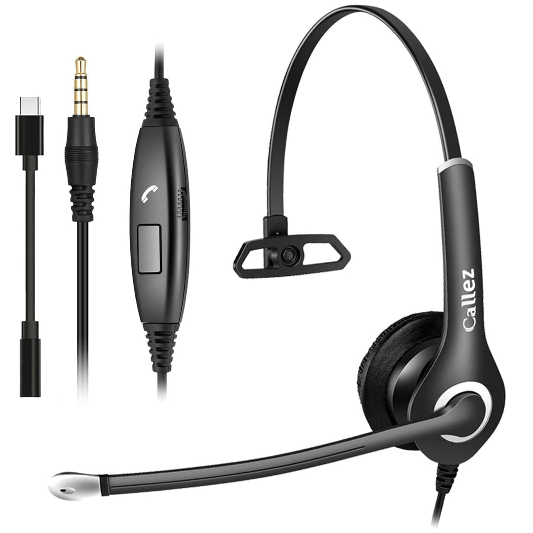 Headset Handy 3,5mm Klinke mit Mikrofon Noise Cancelling, PC Kopfhörer für Laptop Computer iPhone Sa