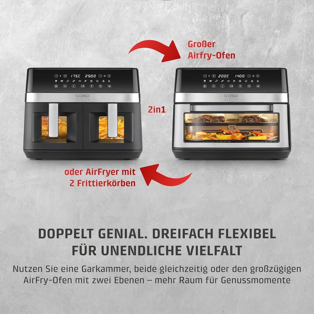 CASO AirFry DuoChef - Heissluftfritteuse - 2in1 Air Fryer mit 2 Frittierkörben oder als grosser Airf