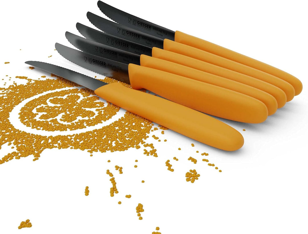 Giesser seit 1776 - Made in Germany - Tomatenmesser 6er Set orange, Klinge 11 cm, rutschfest, kleine