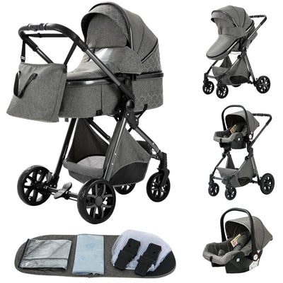 GLOKID Kinderwagen 3 in 1,Reisesysteme, Babywanne,Buggy&Sportsitz,Tragbarer,Voll-Gummireifen,Mit Ein