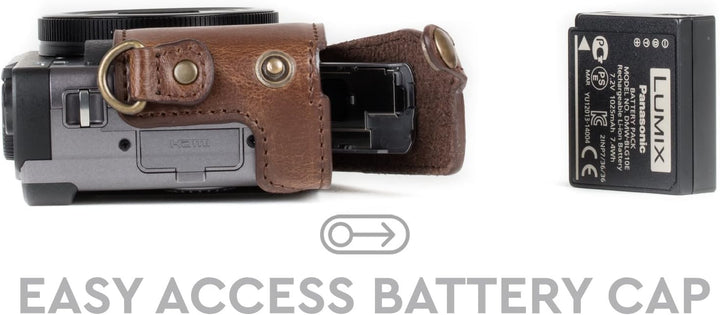 MegaGear MG1259 Panasonic Lumix DC-TZ95, DC-TZ90 Ever Ready Leder Kamera-Case mit Trageriemen - Dunk