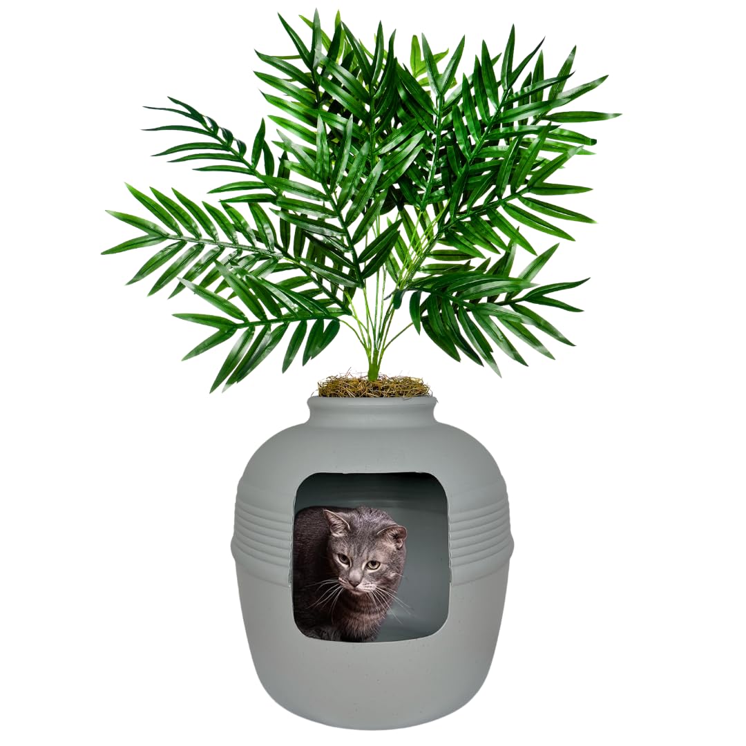 Good Pet Stuff Original versteckte Katzentoilette mit künstlicher Pflanze und geschlossenem Katzenkl