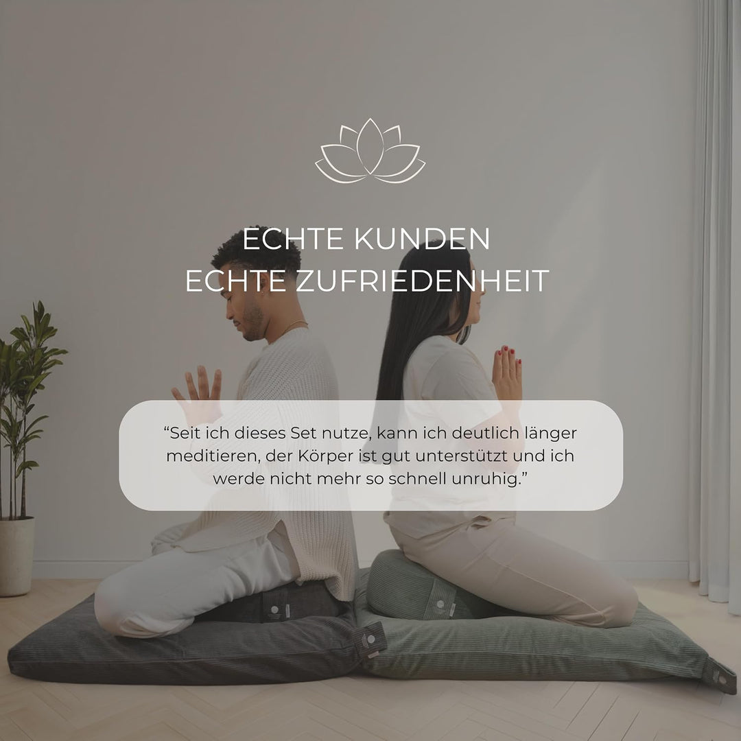 Inner Peace Meditationskissen Set Cord XL | Premium Set, rundes Kissen + Zabuton Matte, waschbar, Ze