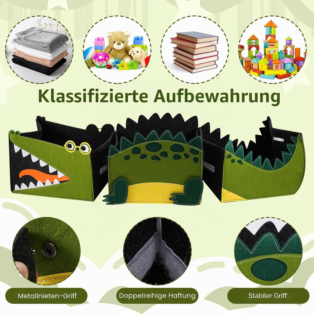 3Pcs Spielzeugkiste aus Filz Aufbewahrungsbox Kinder Spielzeug Box Krokodil Faltbare Spielzeug Aufbe