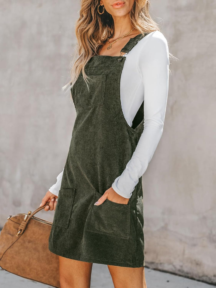 CUPSHE Damen Latzrock Quadratischer Ausschnitt Hosenträger Taschen Cord Latzkleid Overallkleid Freiz