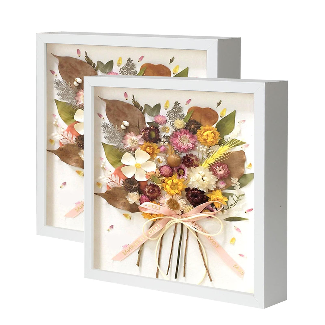Muzilife 3D Bilderrahmen zum Befüllen 2 Stück Weiss 25x25 cm, Holz Rahmen Objektrahmen Shadow Box mi