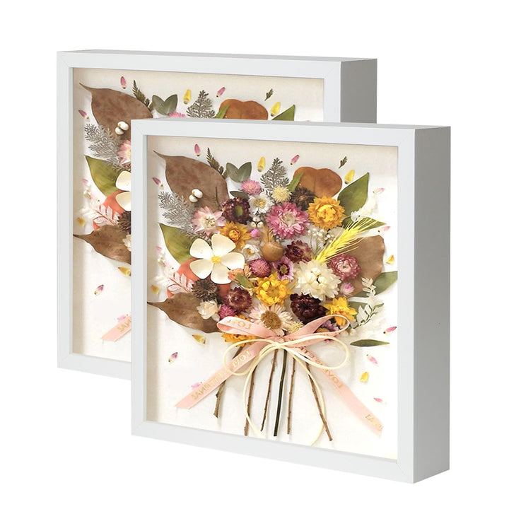 Muzilife 3D Bilderrahmen zum Befüllen 2 Stück Weiss 25x25 cm, Holz Rahmen Objektrahmen Shadow Box mi