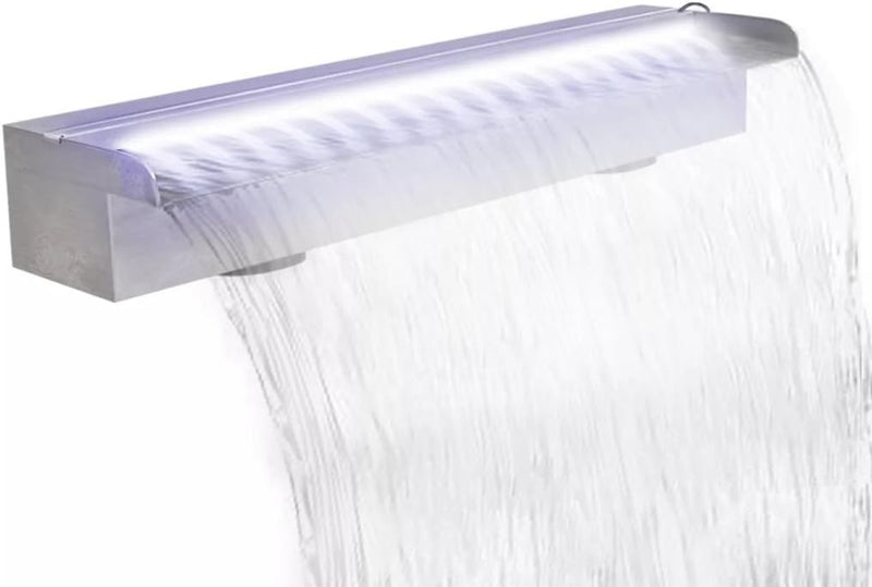 yorten 3,3 W Rechteckige Wasserfall Pool-Fontäne mit LEDs Edelstahl Weiss 60 x 11,5 x 8 cm (B x T x