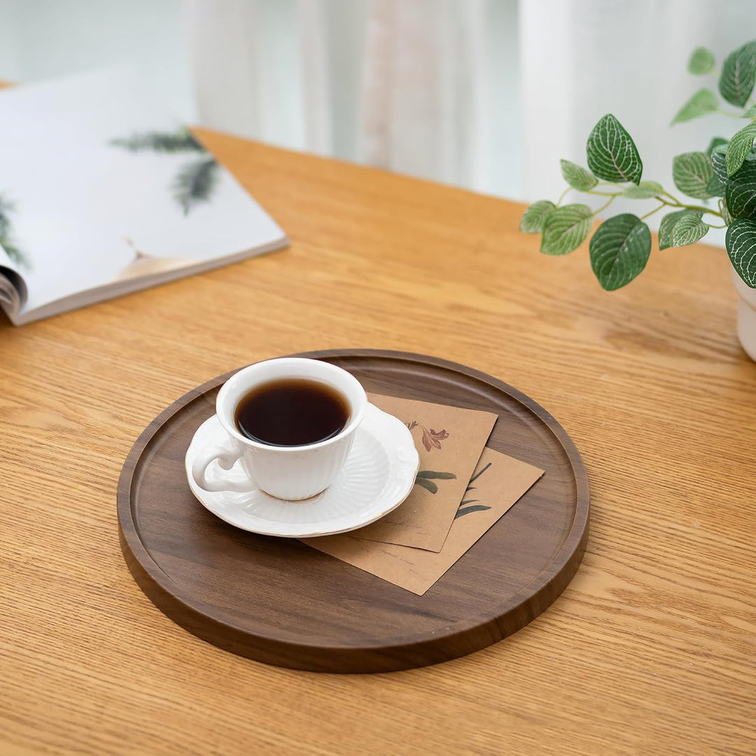 Hanobe Deko Tablett Serviertablett Rund: Rustikal Walnuss Holztablett Nussbaumholz Holz Klein Tablet