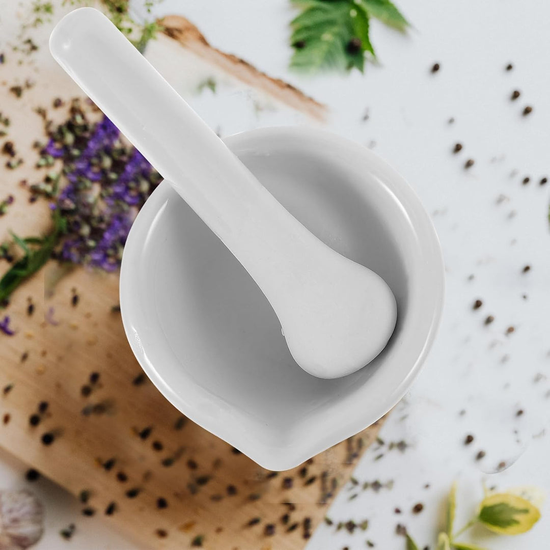 VILLCASE 2 Sets/4 Stück kleiner Porzellanmörser Stössel Set Keramik Kleine Kräuterschale Pesto Pulve